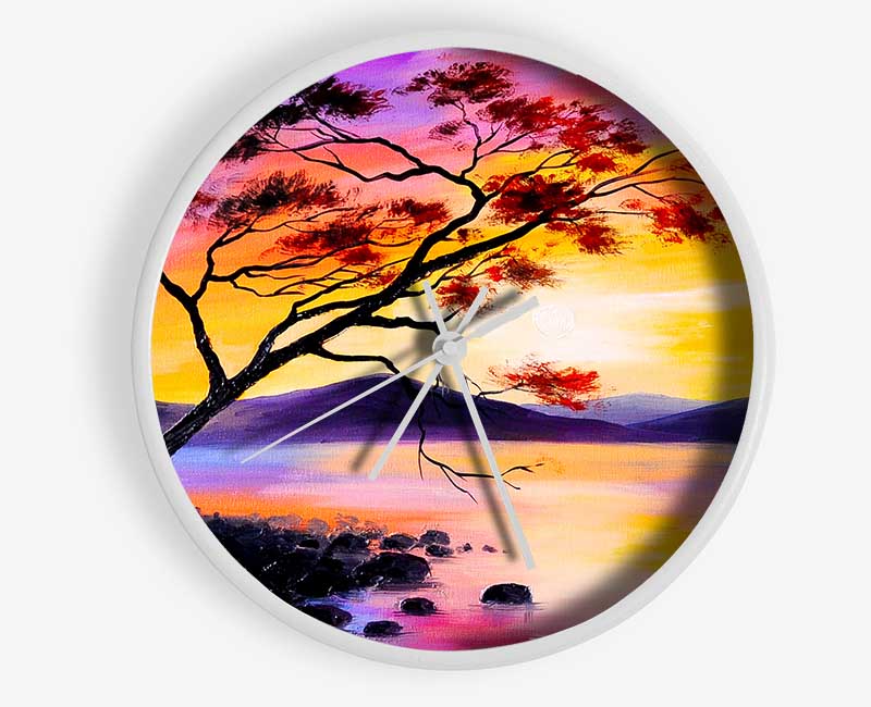 Sunset Lake Tree Clock - Wallart-Direct UK