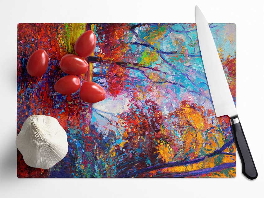 Red Leaves Fallen Glass Chopping Board