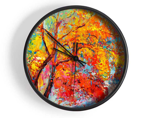 Stunning Orange And Red Autumn Tree Clock - Wallart-Direct UK