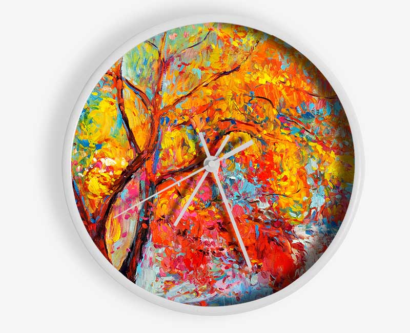 Stunning Orange And Red Autumn Tree Clock - Wallart-Direct UK