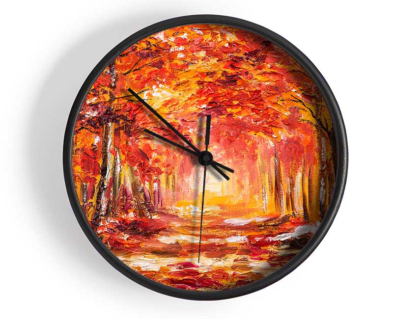 Walk Under The Red Trees Clock - Wallart-Direct UK