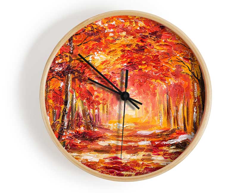 Walk Under The Red Trees Clock - Wallart-Direct UK