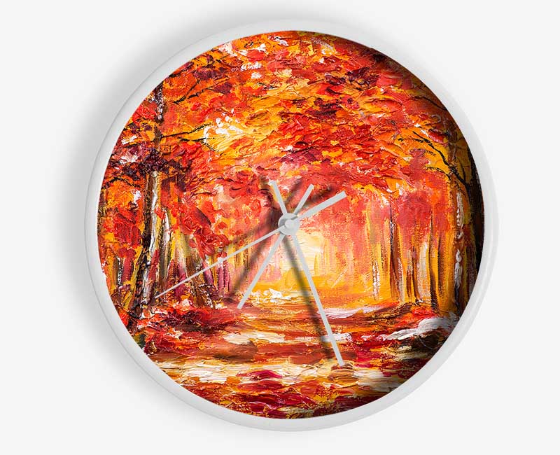 Walk Under The Red Trees Clock - Wallart-Direct UK