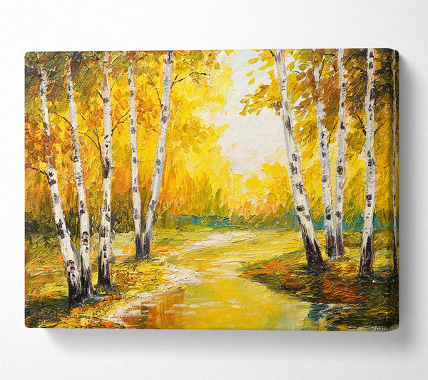 Picture of Yellow Silver Birch Walk Canvas Print Wall Art