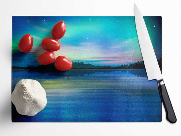 Northern Lights Lake Dream Glass Chopping Board