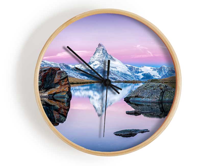 Snow Mountain Reflections Clock - Wallart-Direct UK