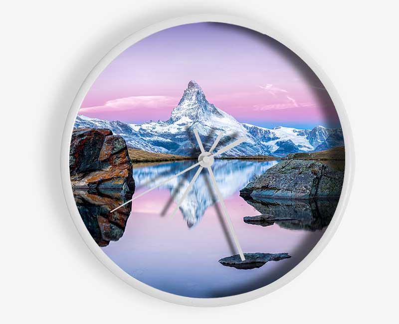 Snow Mountain Reflections Clock - Wallart-Direct UK