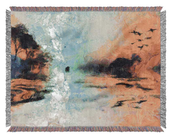 Birds At The Sunset Woven Blanket