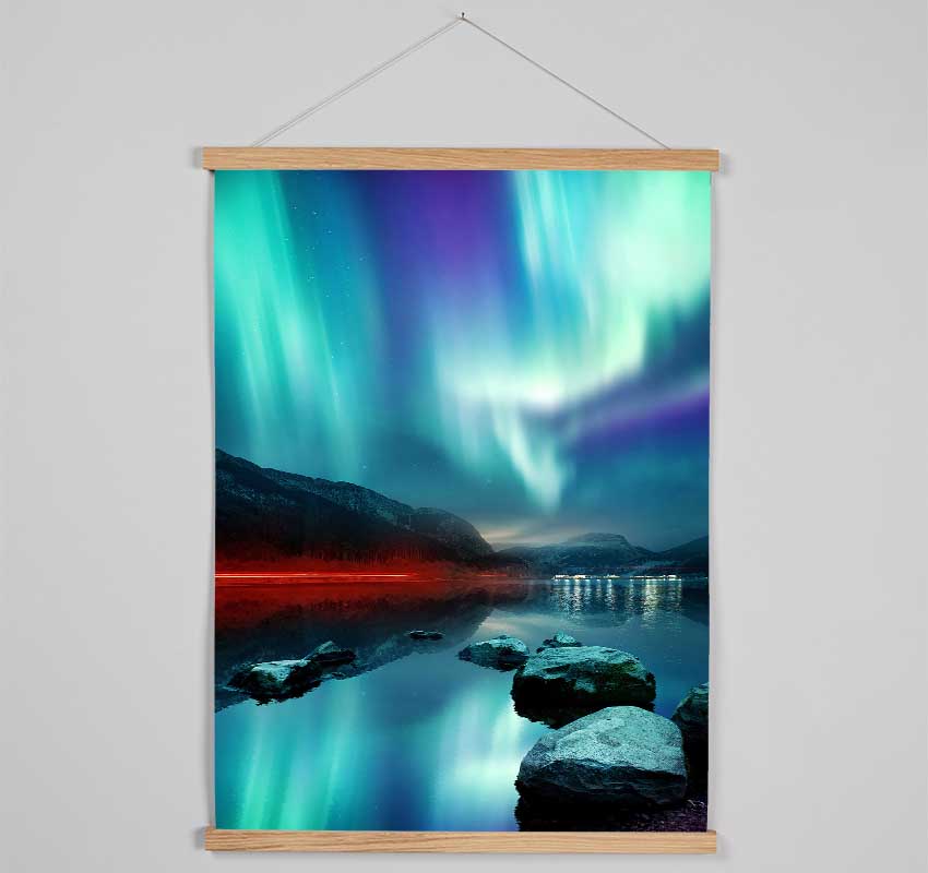 Northern Light red Beam Hanging Poster - Wallart-Direct UK