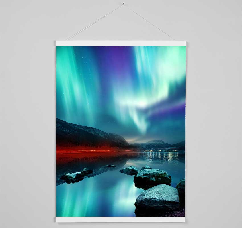 Northern Light red Beam Hanging Poster - Wallart-Direct UK