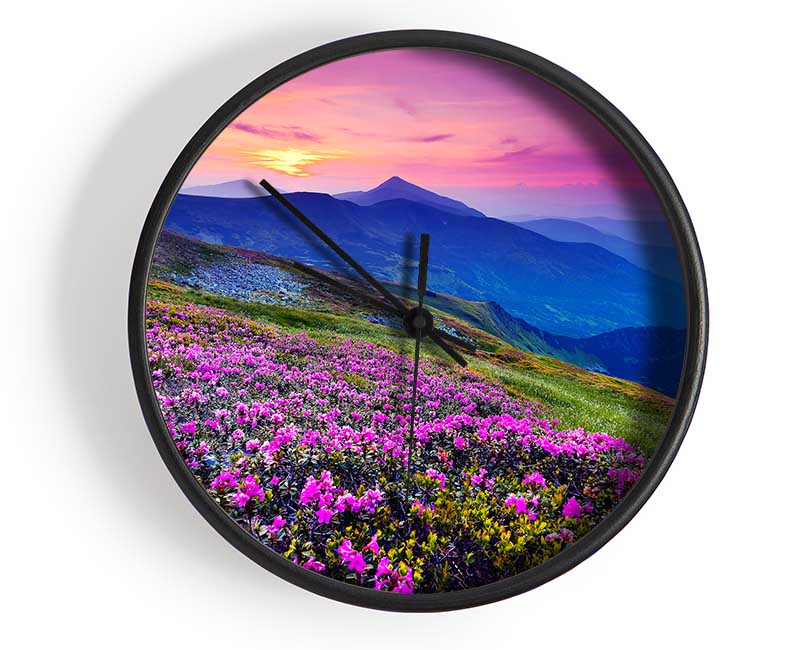 Pink Flower Mountain Top Clock - Wallart-Direct UK