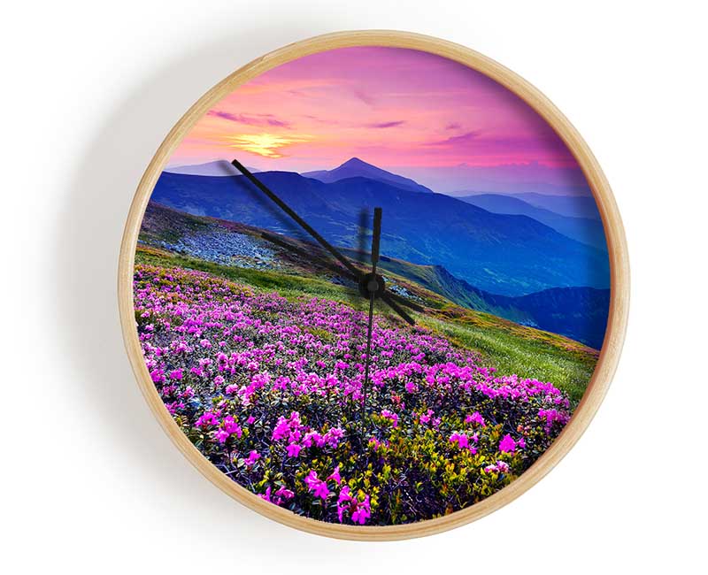 Pink Flower Mountain Top Clock - Wallart-Direct UK