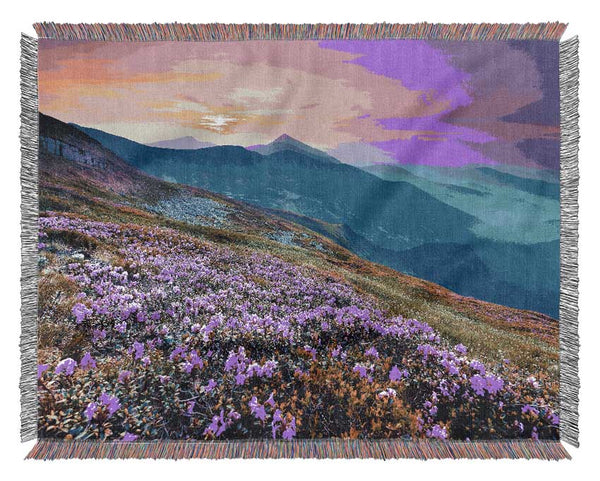 Pink Flower Mountain Top Woven Blanket