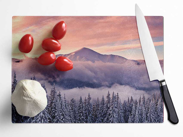 Mountain Winter Mist Glass Chopping Board