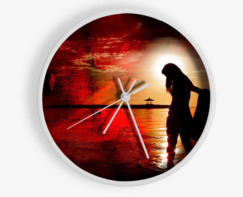 Red Sunset Ocean Walk Clock - Wallart-Direct UK