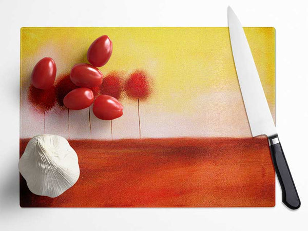 Red Tree Line Up Glass Chopping Board