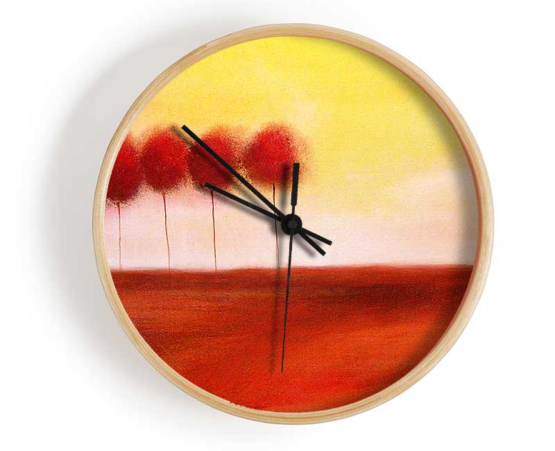 Red Tree Line Up Clock - Wallart-Direct UK