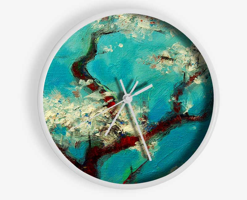 Cherry Blossom Blues Clock - Wallart-Direct UK