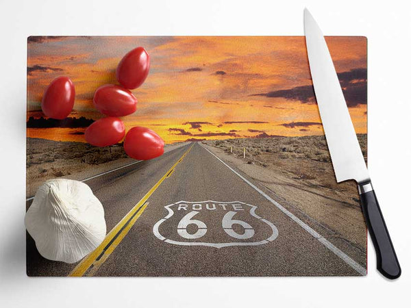 Route 66 Sunset Glass Chopping Board