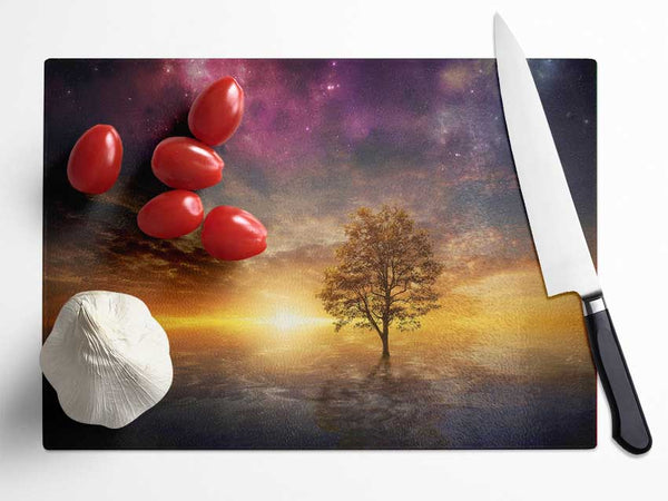 Tree In The Universal Skies Glass Chopping Board