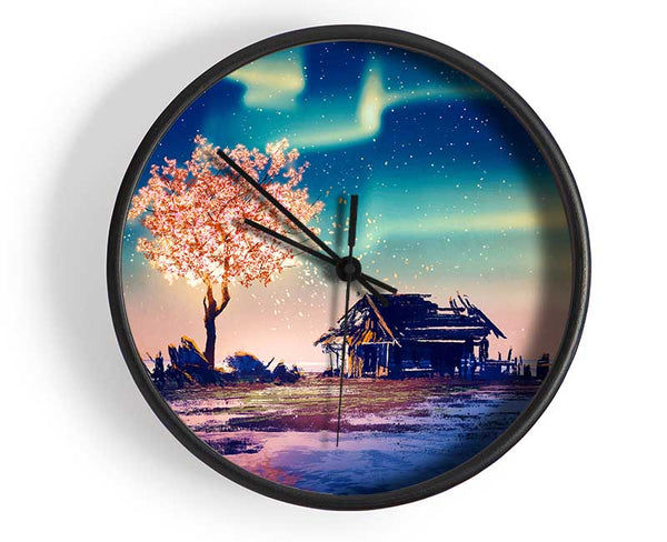 Pink Northern Light Twilight Clock - Wallart-Direct UK