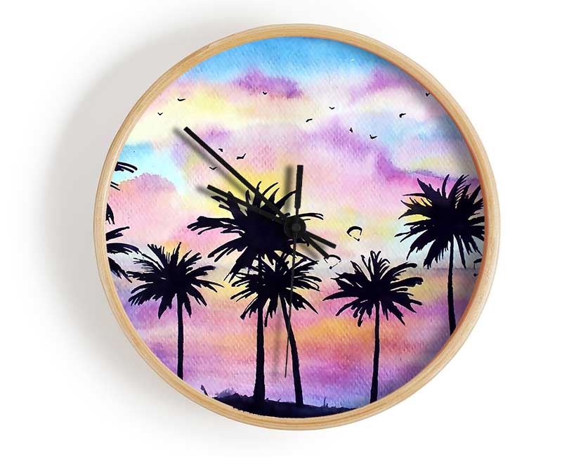 Palm Tree Birds Clock - Wallart-Direct UK