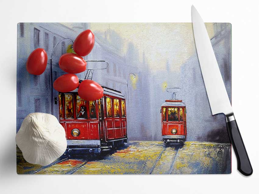 Tram City Nights Glass Chopping Board