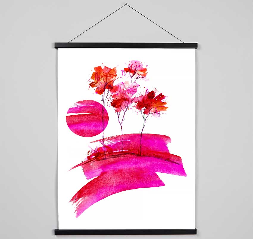 Pink Sun Trees Hanging Poster - Wallart-Direct UK