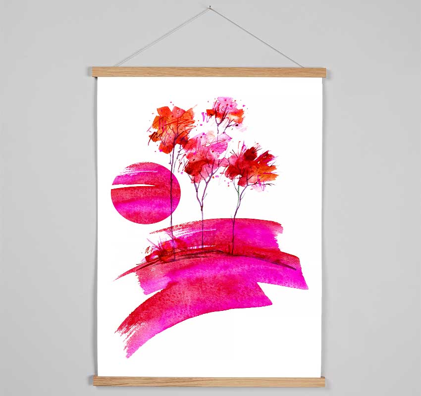 Pink Sun Trees Hanging Poster - Wallart-Direct UK