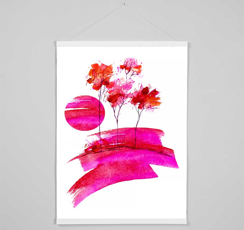 Pink Sun Trees Hanging Poster - Wallart-Direct UK