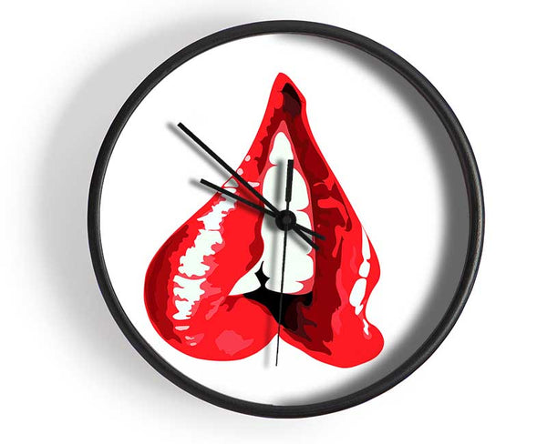 Red Lip Bite 1 Clock - Wallart-Direct UK