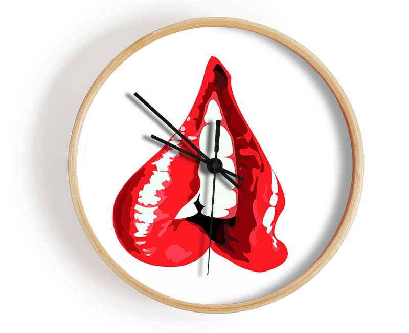 Red Lip Bite 1 Clock - Wallart-Direct UK