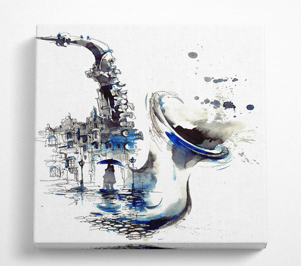 A Square Canvas Print Showing Saxophone City Square Wall Art