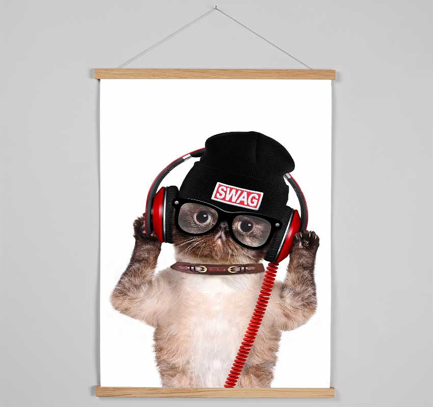 Swag Cat Headphones Hanging Poster - Wallart-Direct UK