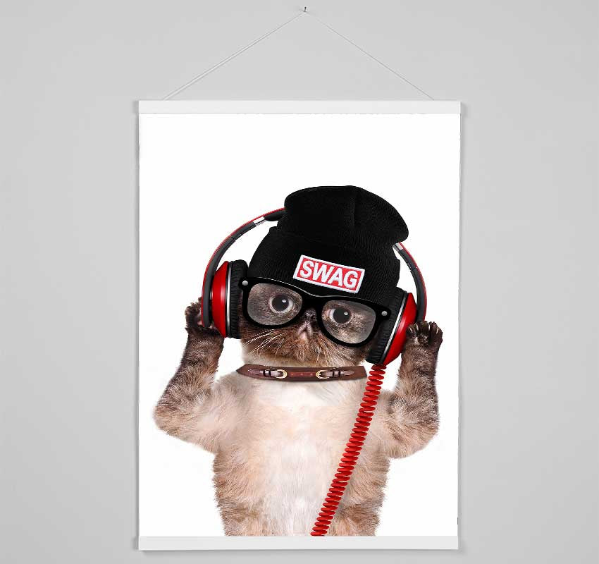 Swag Cat Headphones Hanging Poster - Wallart-Direct UK