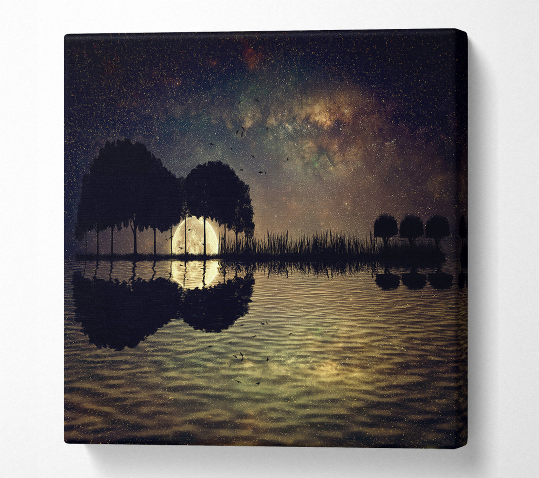 A Square Canvas Print Showing Guitar Tree Moonlight Square Wall Art