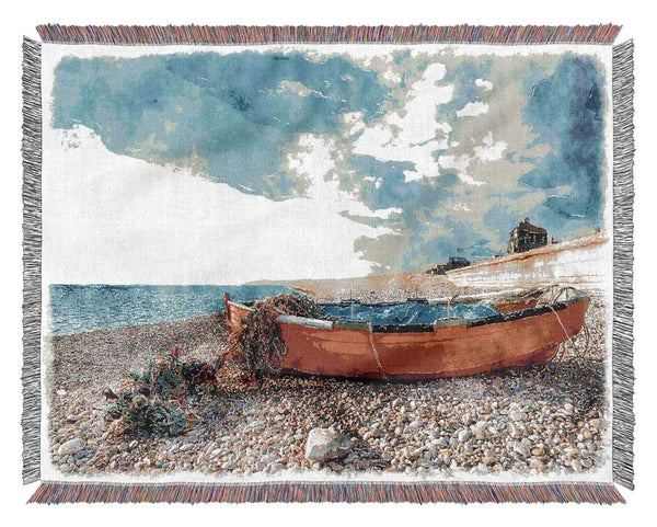 Fishermans Boat In The Early Morning Woven Blanket