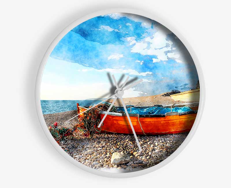 Fishermans Boat In The Early Morning Clock - Wallart-Direct UK