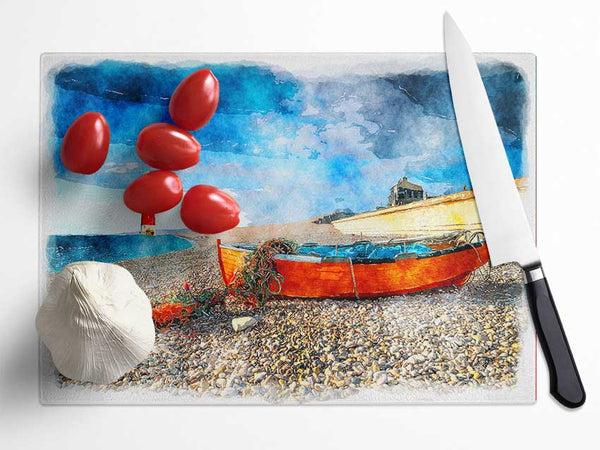 Sailboat Lighthouse 1 Glass Chopping Board