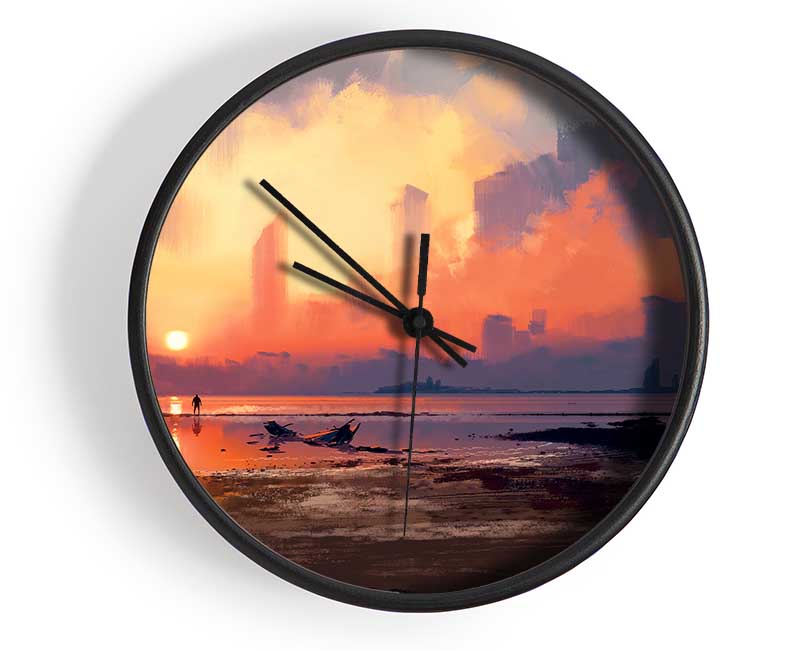 Sunset Ocean City Clock - Wallart-Direct UK