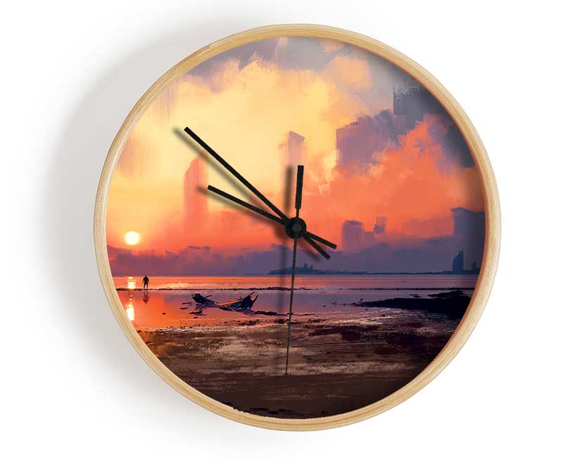 Sunset Ocean City Clock - Wallart-Direct UK