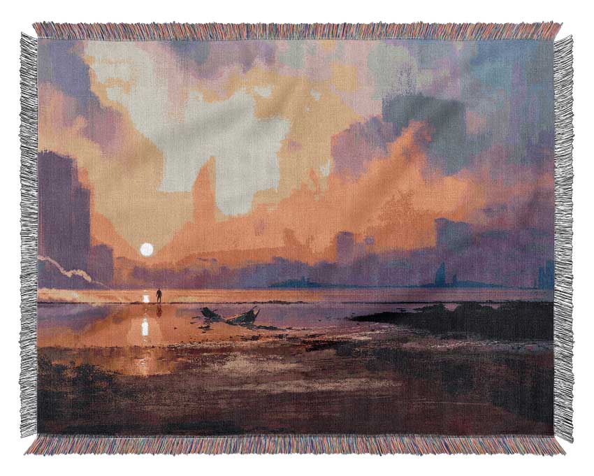 Sunset Ocean City Woven Blanket