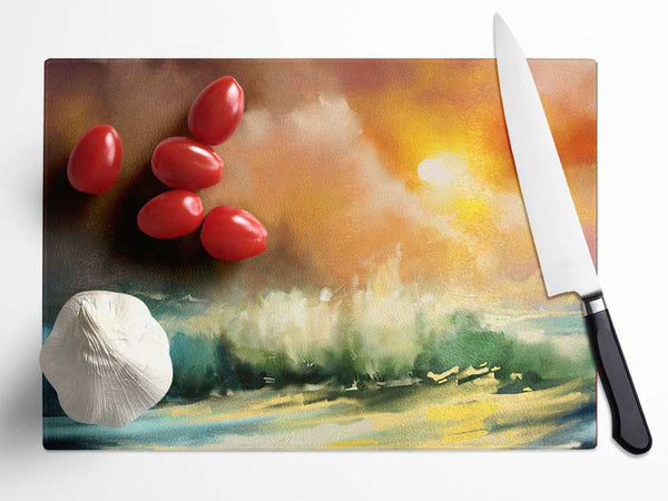 Raging Ocean Skies Glass Chopping Board