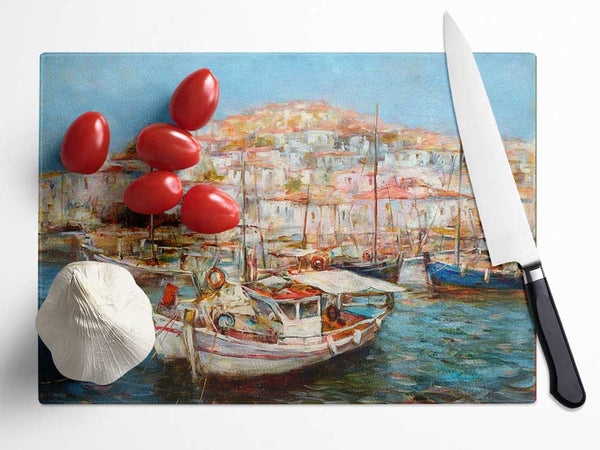 Italian Fishing Village Glass Chopping Board