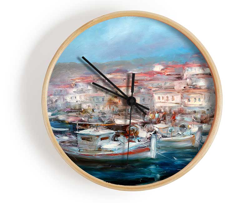 Italian Fishing Village 3 Clock - Wallart-Direct UK