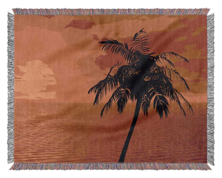 Palm Tree Ocean Sun Woven Blanket