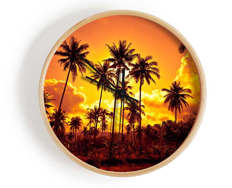 Sun Behind The Palm Trees Clock - Wallart-Direct UK