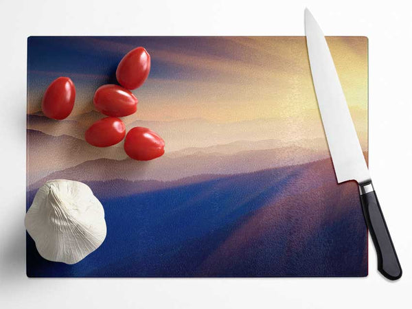 Misty Sunrise Mountains Glass Chopping Board