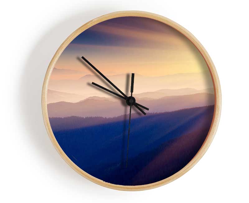 Misty Sunrise Mountains Clock - Wallart-Direct UK