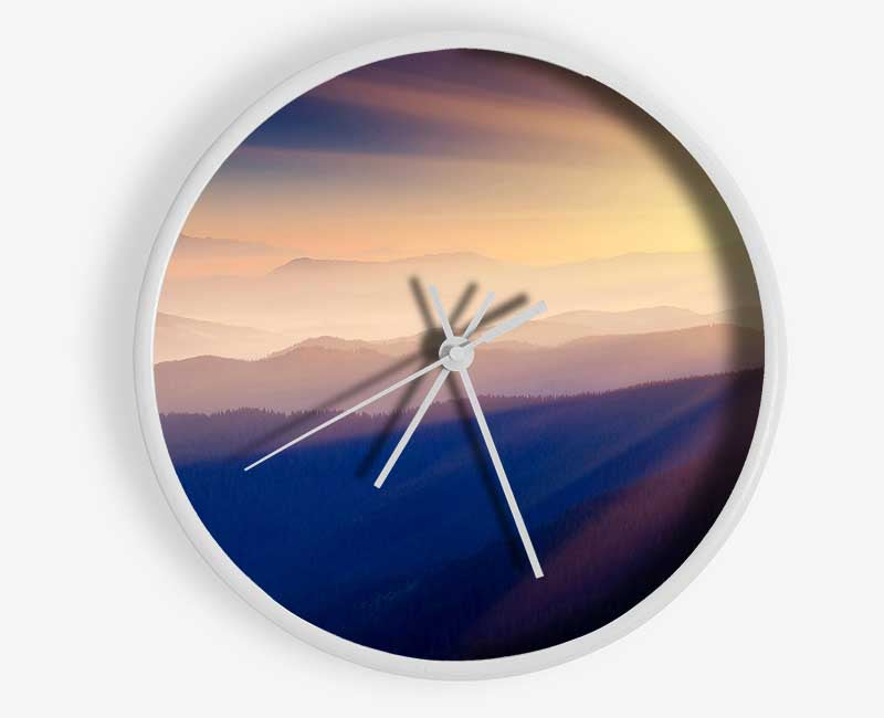 Misty Sunrise Mountains Clock - Wallart-Direct UK